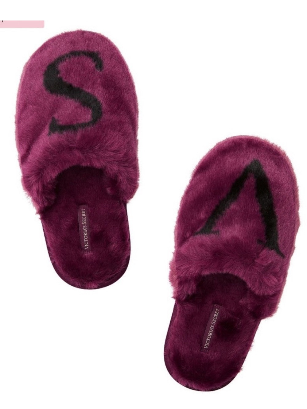 Victoria's Secret Med Plush Slide Slippers in deep maroon with black VS logo NWT